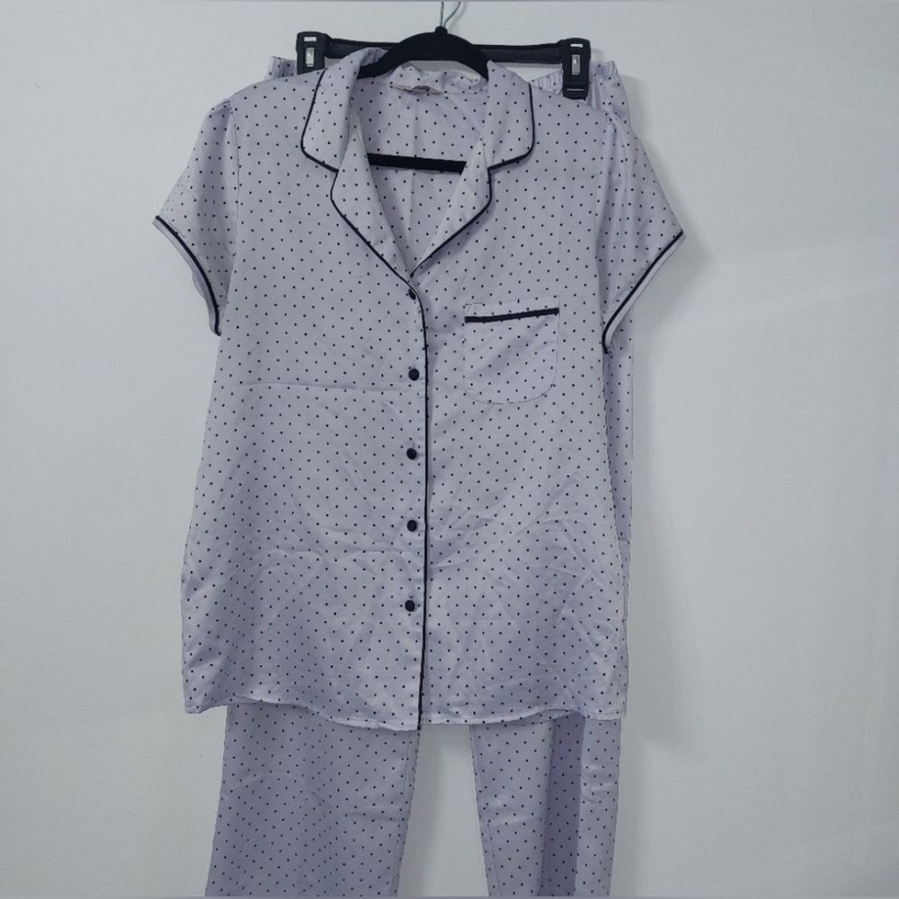 Short Sleeve Lavender Polka Dot Pajama Set with Contrast Trim